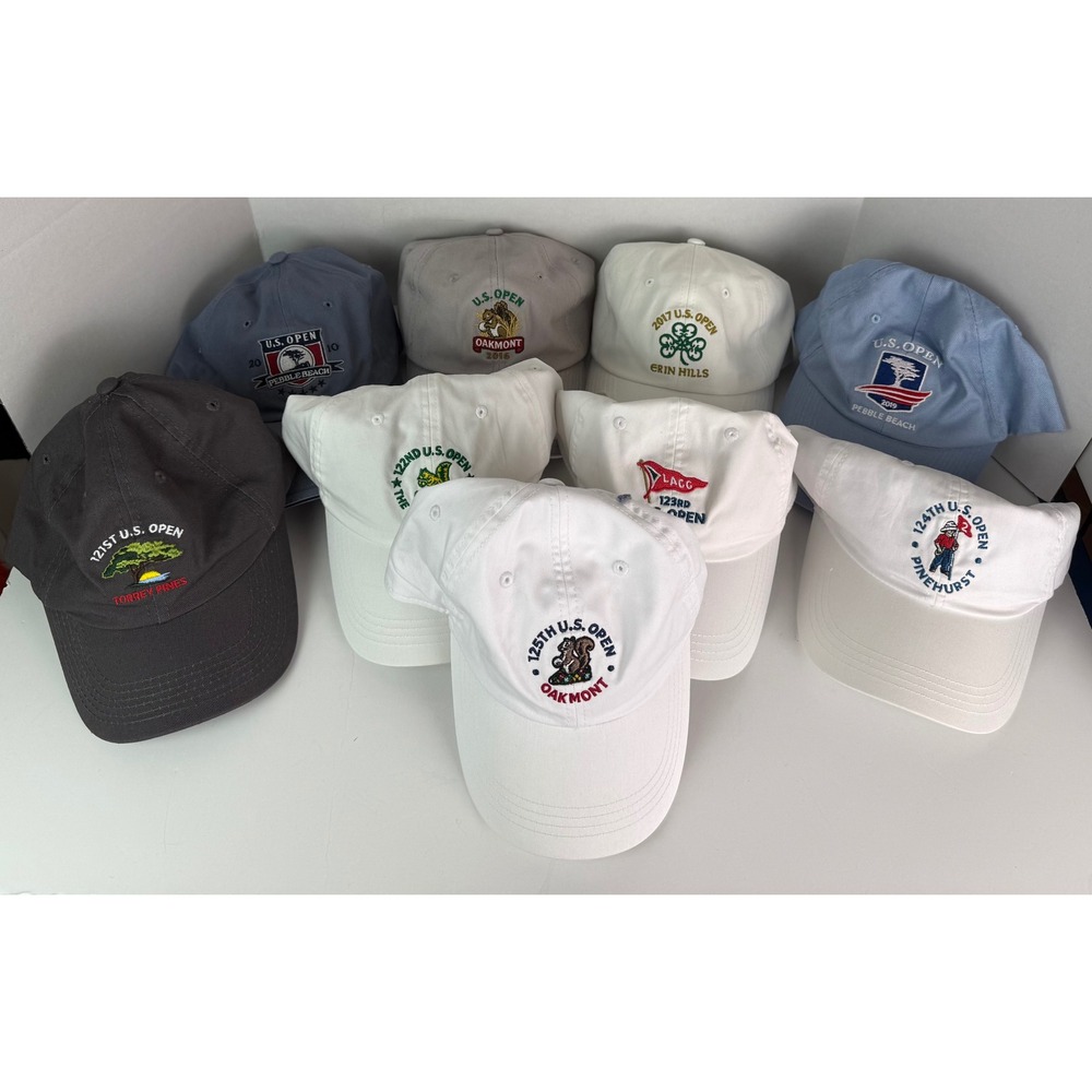 Lot of 9 USGA US Open Golf Championship Hats Caps Torrey Pines Oakmont Pinehurst